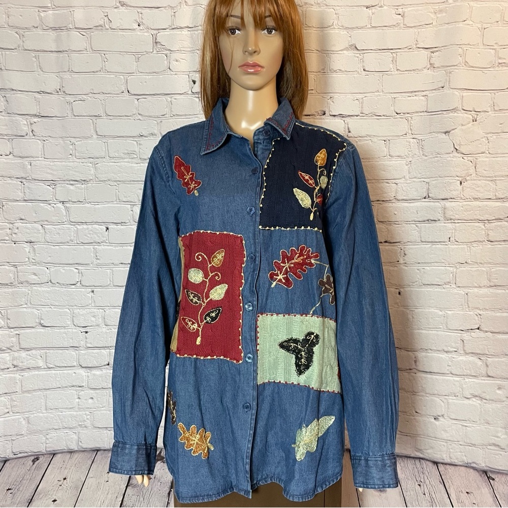 New Vintage National Denim Long Sleeve Embroidered Shirt Size XL
